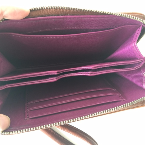 Fossil Brown Saddle Cognac Leather Zip Up Wallet - Picture 4 of 6